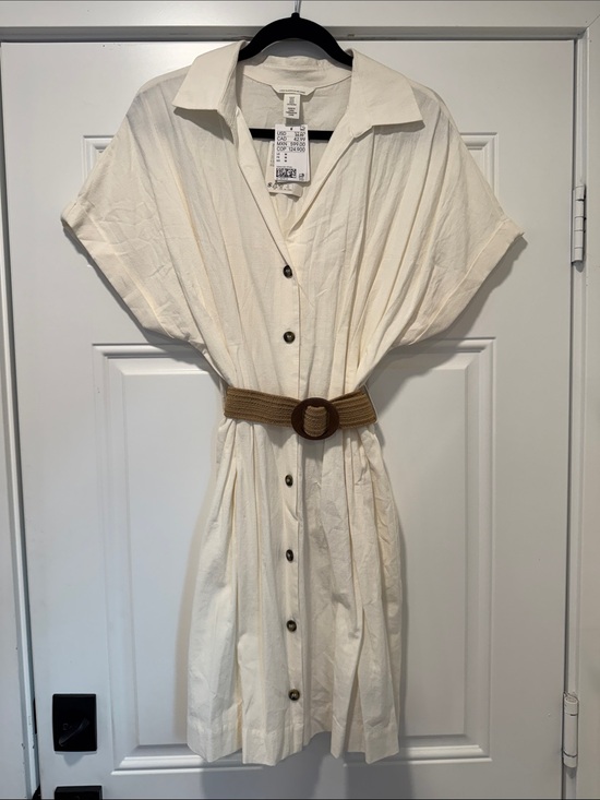 H&M Dresses & Skirts - H&M Cream Button-Down Mini Dress with Tan Belt